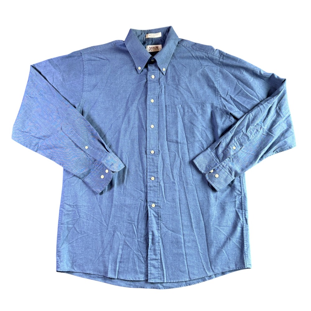 Arrow Dover Mens Blue Button‎ Down Oxford Shirt Long Sleeve Cotton Blend 34/35